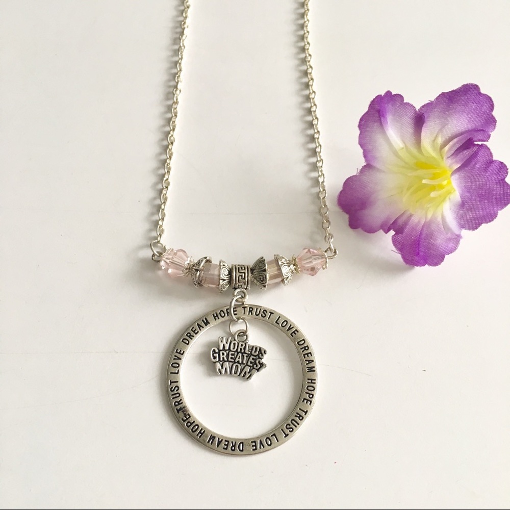 Worlds greatest mom pink crystal necklace